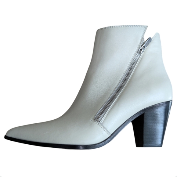 Paige White Leather Ankle Booties Size 8.5 Pointed Toe Block Heel - Picture 6 of 12